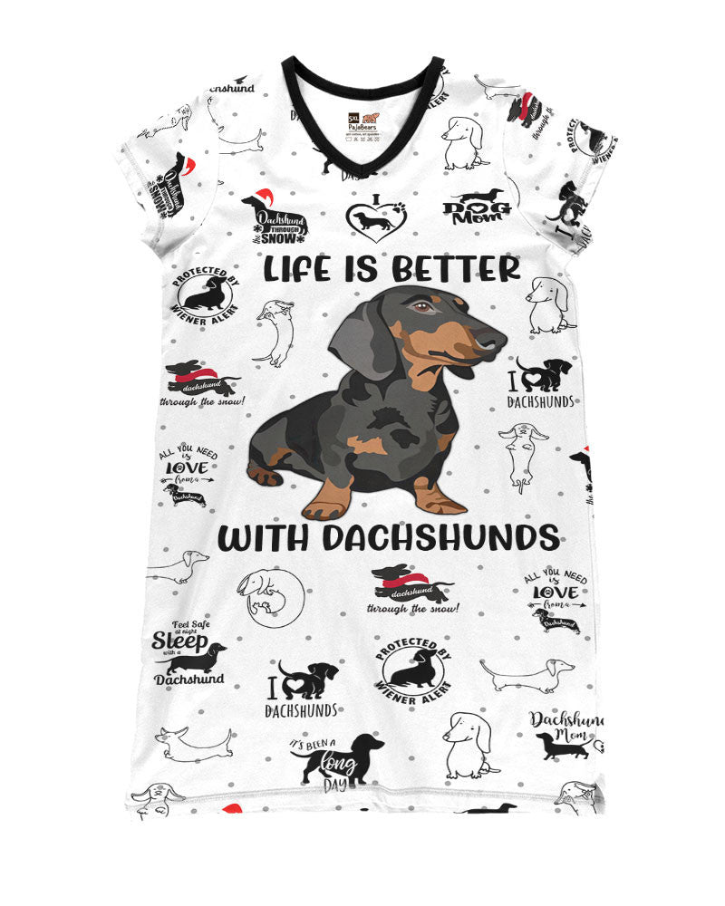 Dachshund Shineful® V-Neck Nightshirts Life Is Better With Dachshunds Tl10