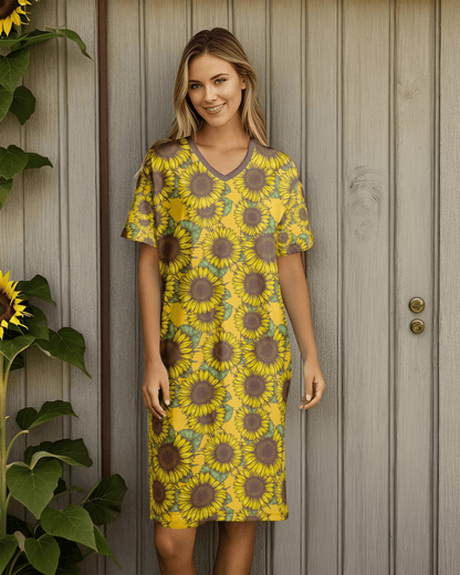 Radiant Sun Flowers Shineful® V-Neck Nightshirts Vq03