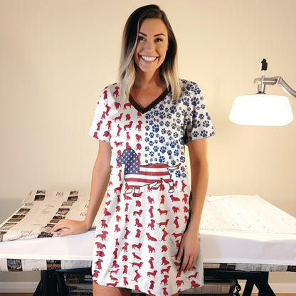 Dachshund Shineful® V-Neck American Flag Nightshirts Qd5