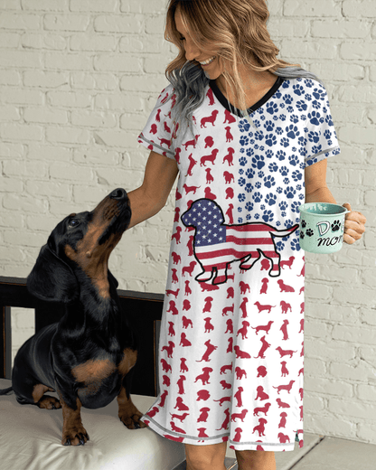 Dachshund Shineful® V-Neck American Flag Nightshirts Qd5