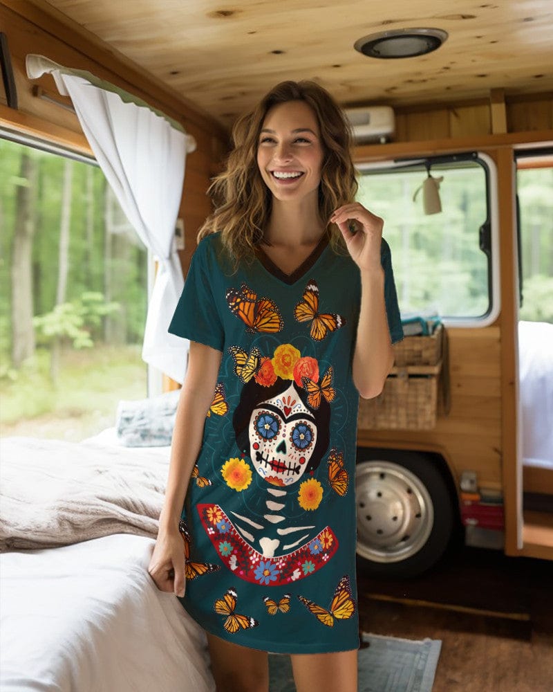 Skull Shineful® V-Neck Nightshirts Monarch X Sugar Hg23