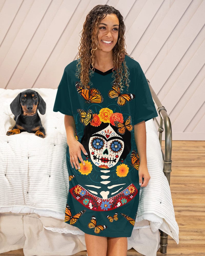 Skull Shineful® V-Neck Nightshirts Monarch X Sugar Hg23