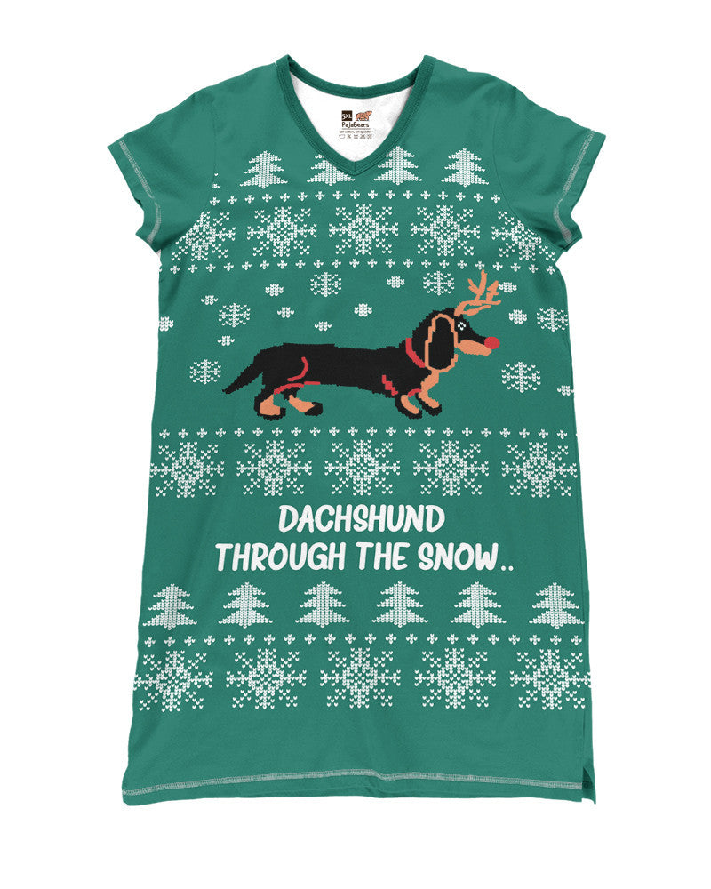 Dachshund Through The Snow V-Neck Shineful® Nightshirt Hm8 Nightshirts