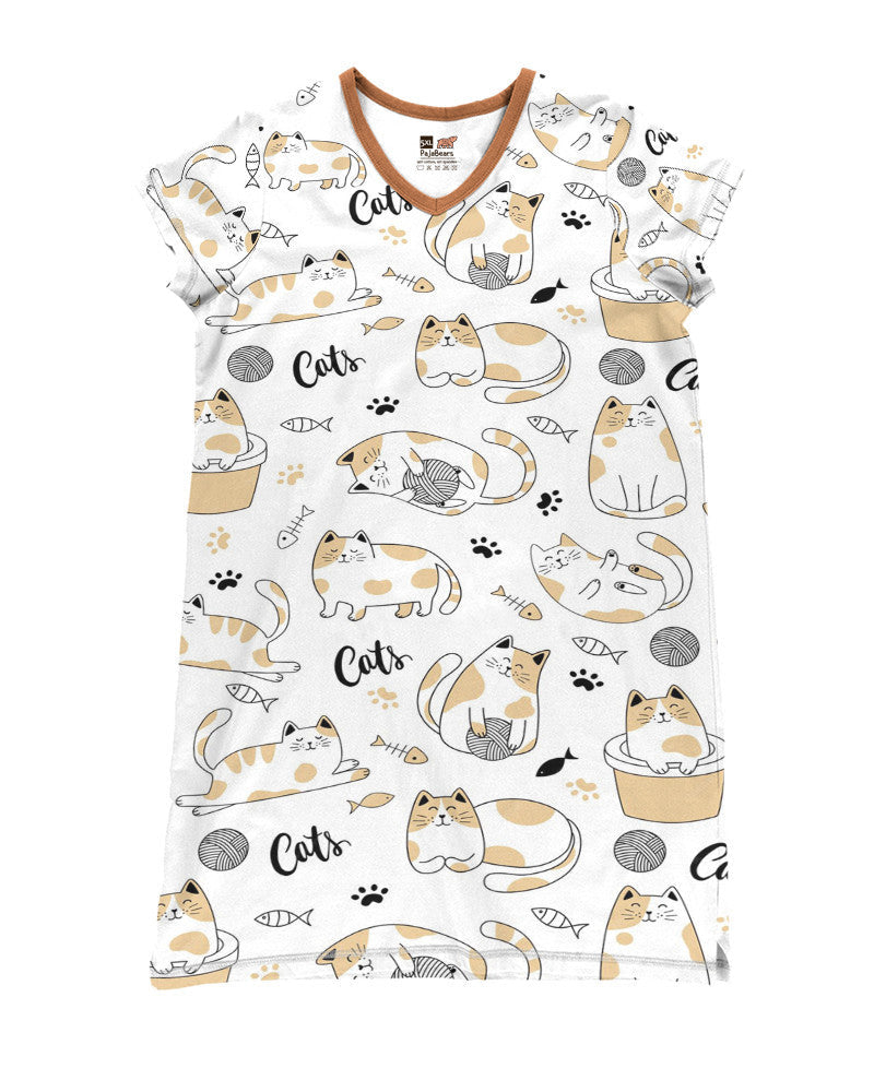 Cat Shineful® V-Neck Nightshirts Nl09