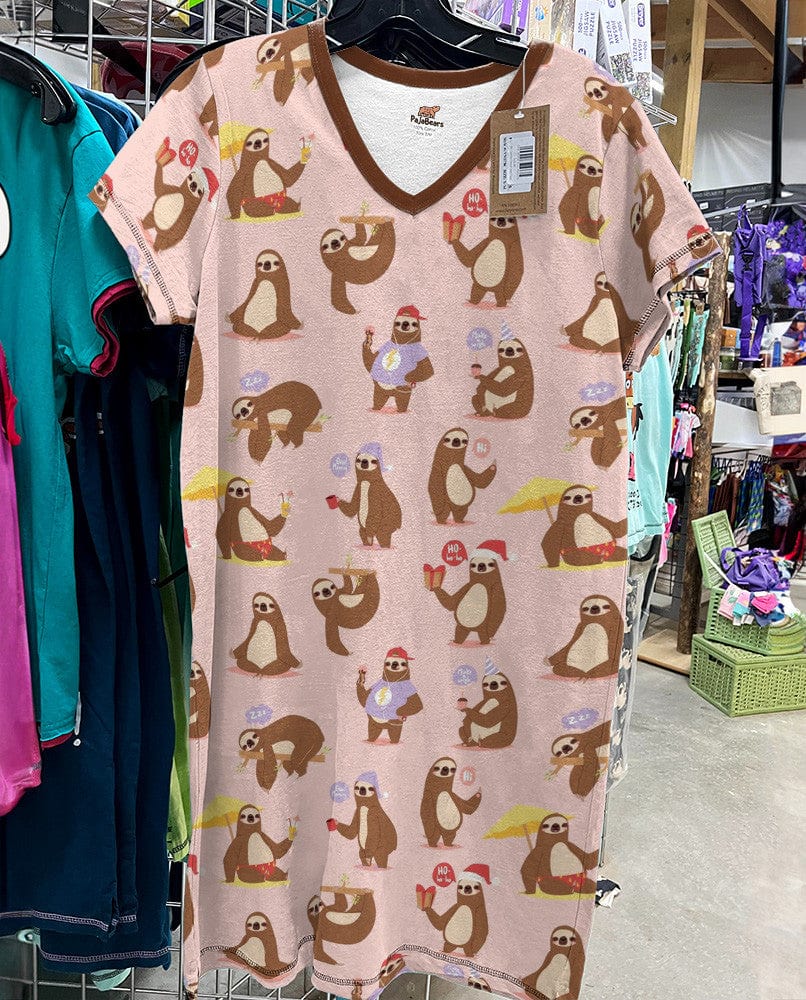 Sloth Shineful® V-Neck Nightshirts Funny Sloths Mn8