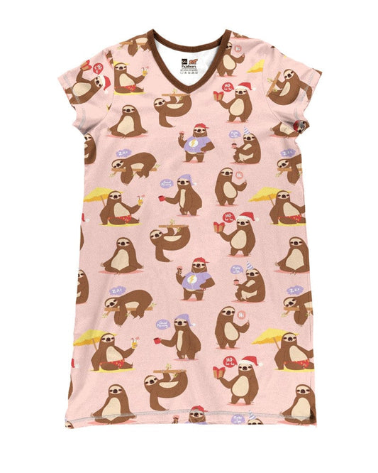 Sloth Shineful® V-Neck Nightshirts Funny Sloths Mn8