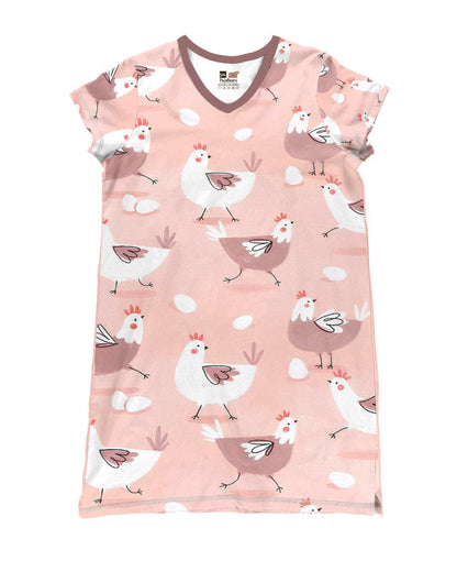 Chicken Shineful® V-Neck Nightshirts Chickens In Pink Lk8 Nightshirt