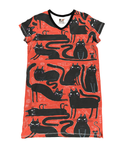 Black Cat Shineful® V-Neck Nightshirts 02 Hg23