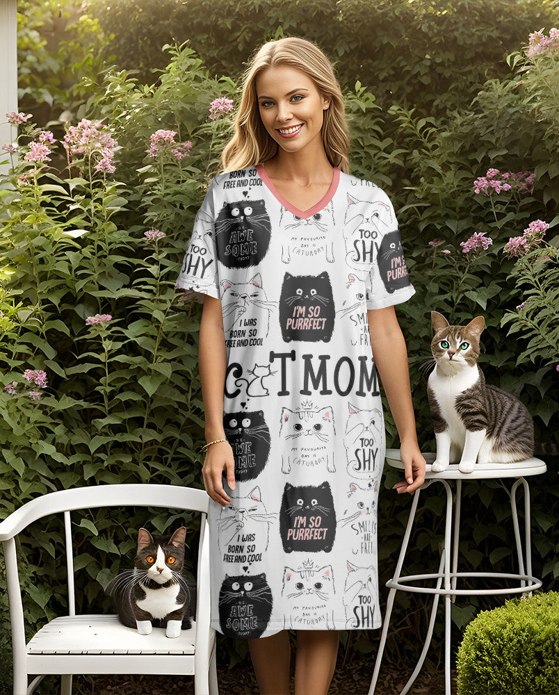 Cat Shineful® V-Neck Nightshirts Mom Mn8