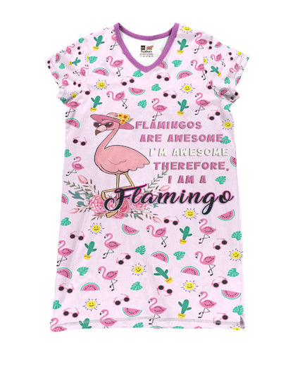 Flamingo Shineful® V-Neck Nightshirts Cute Pink Nk07