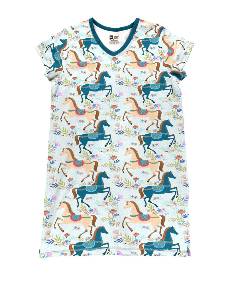 Horse Shineful® V-Neck Nightshirts Floral Mn8