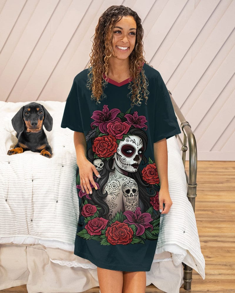 Skull Shineful® V-Neck Nightshirts Lady Hg23