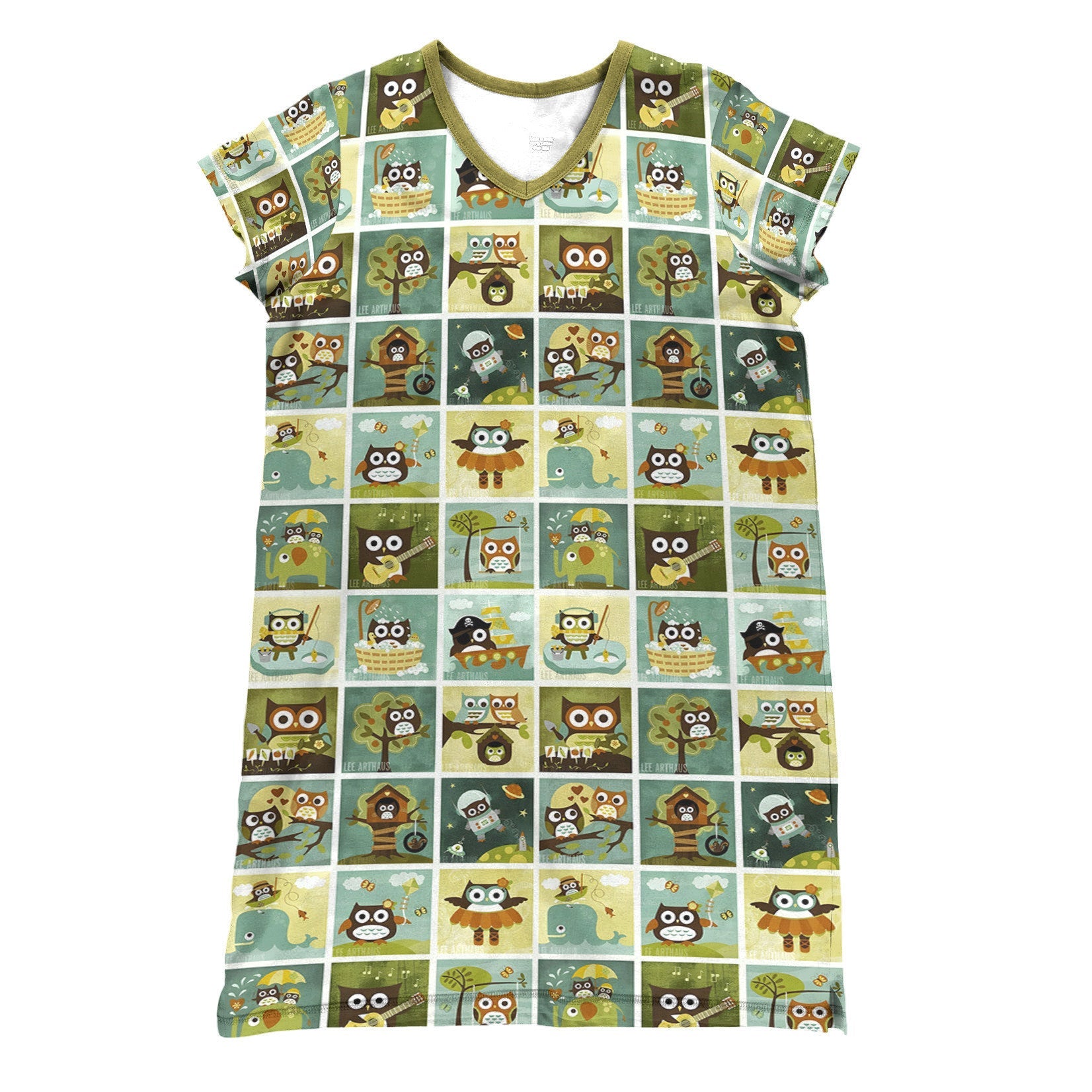 Owl Quilting Shineful® V-Neck Green Animation Tl10