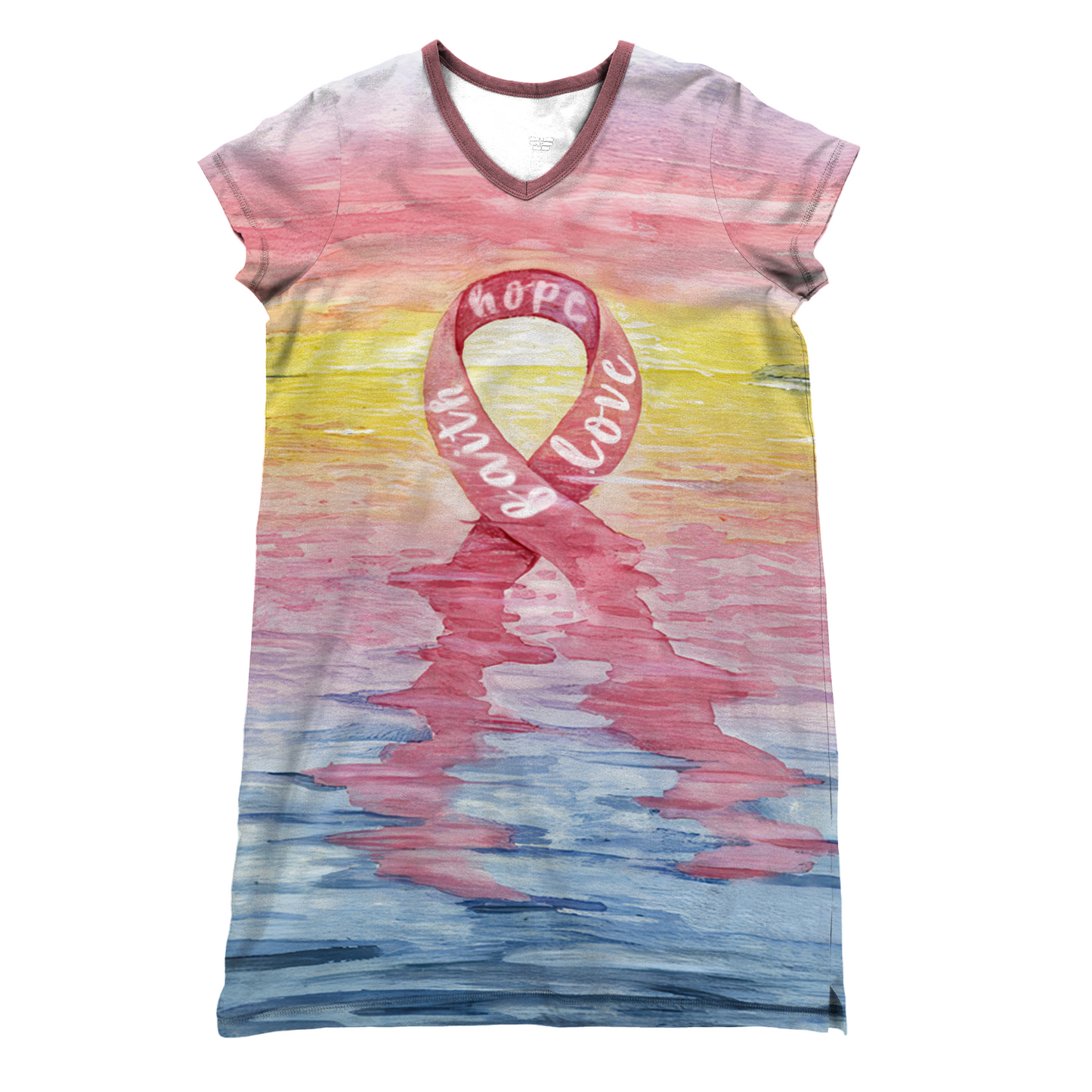 Breast Cancer Awareness Shineful® V-Neck Women’s Nightshirts Faith Hope Love Qd5