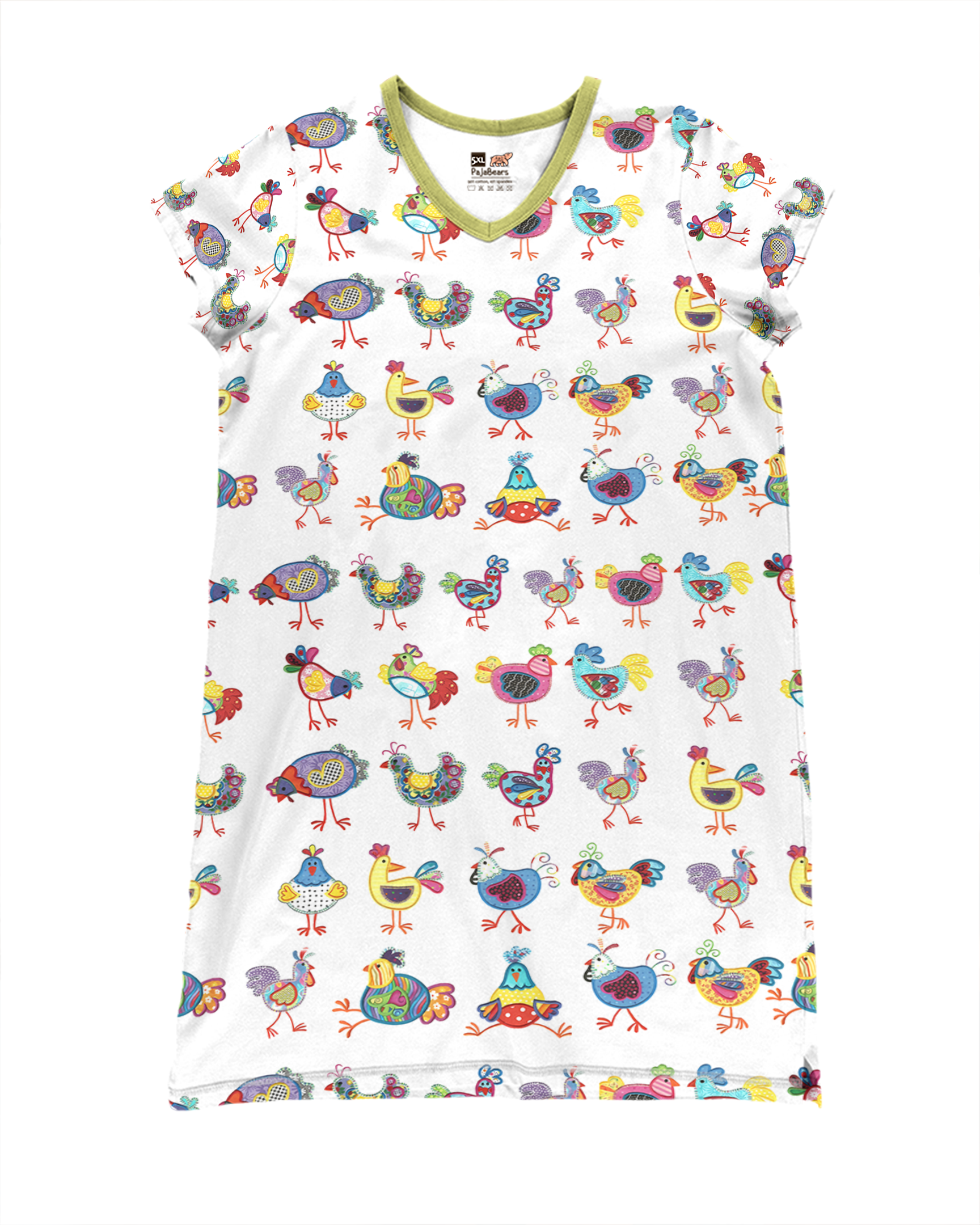 Chicken Shineful® V-Neck Nightshirts Kaleidoscopic Vq03