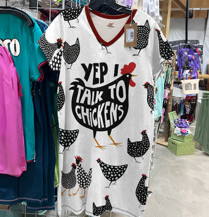 Chicken Shineful® V-Neck Nightshirts Yep I Talk To Chickens Lk8 Nightshirt