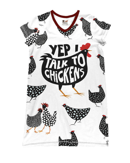 Chicken Shineful® V-Neck Nightshirts Yep I Talk To Chickens Lk8 Nightshirt