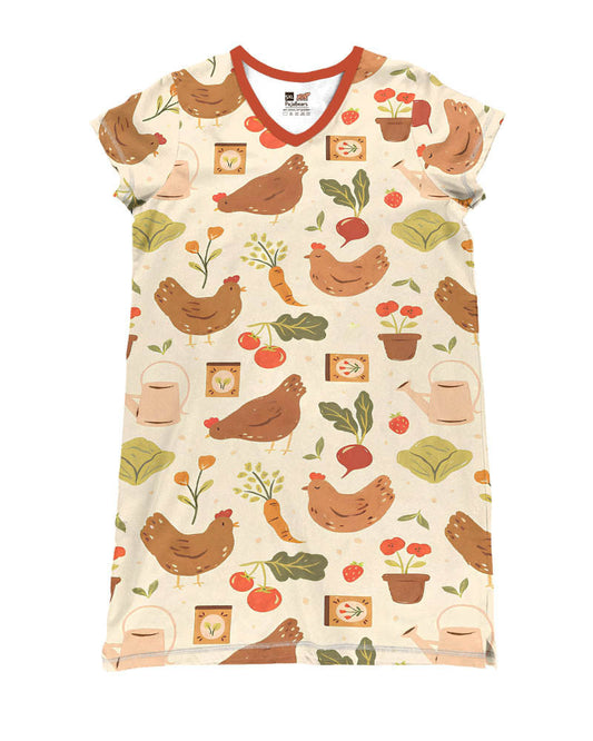 Chicken Shineful® V-Neck Nightshirts Chickens In Farm Lk8 Nightshirt