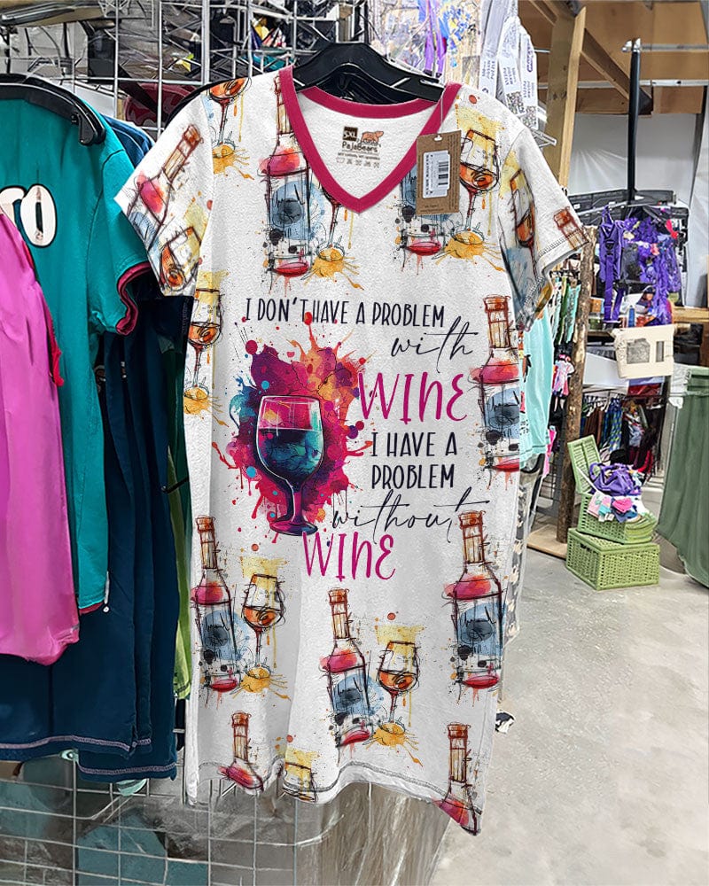 Wine Shineful® V-Neck Nightshirts Funny Tl10