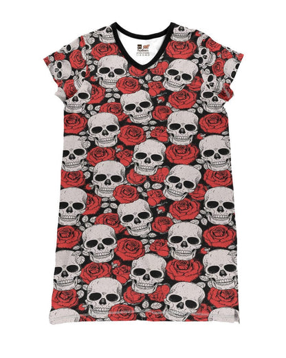 Skull Shineful® V-Neck Nightshirts Beautiful Roses Hg23