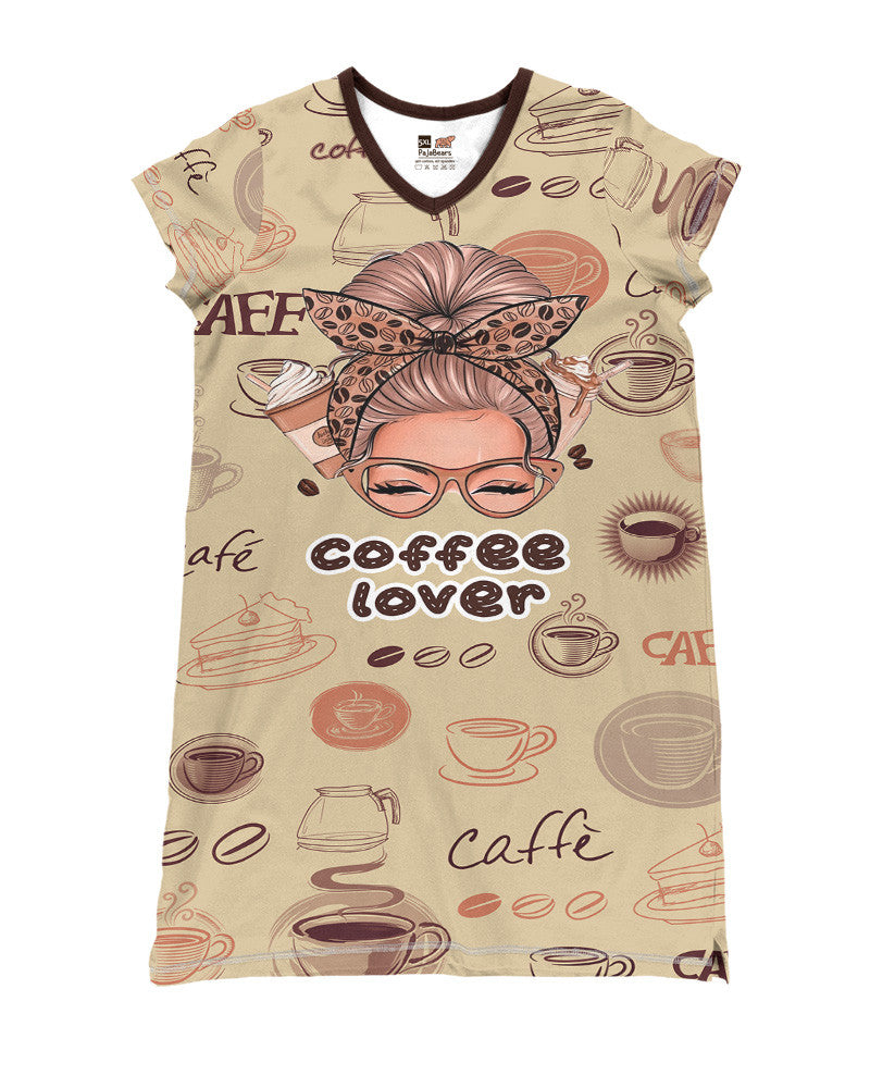 Coffee Shineful® V-Neck Nightshirts Girl With Coffee Nl09 Nightshirt