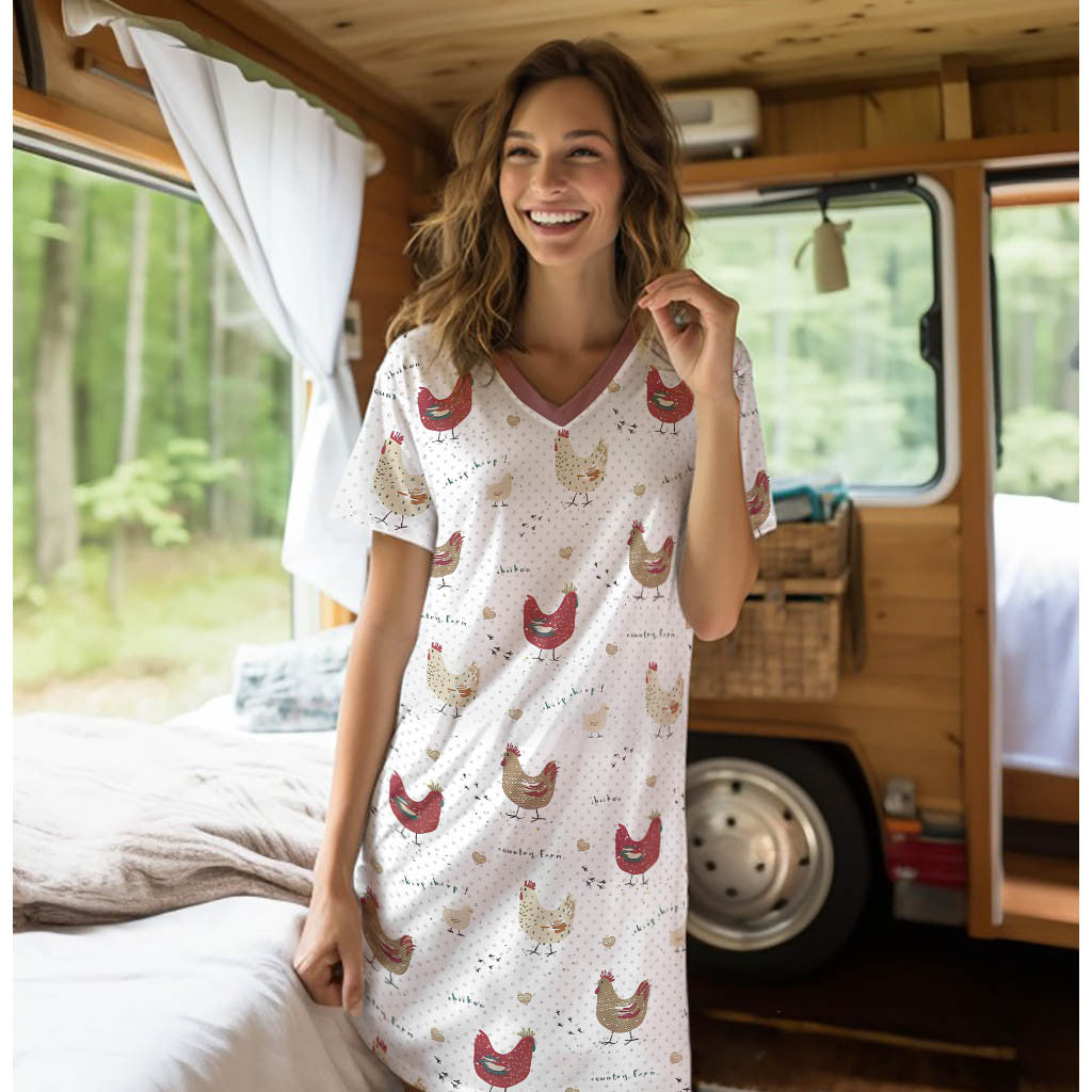 Chicken Shineful® V-Neck Nightshirts Cute Chickens Lk8 Nightshirt