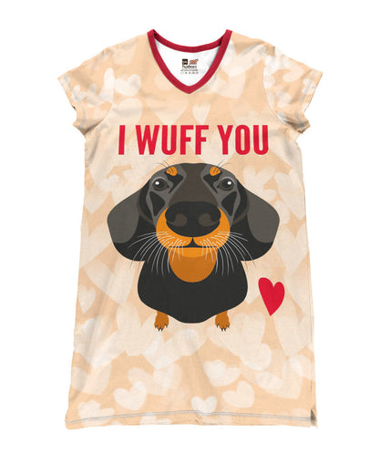 Dachshund Shineful® V-Neck Women’s Nightshirts I Wuff U Nl09