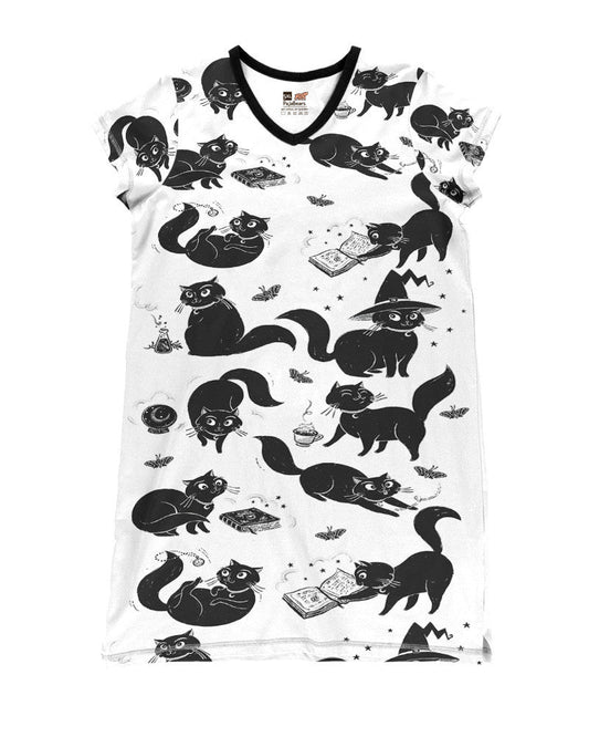 Black Cat Shineful® V-Neck Nightshirts Magical Cats Hg23