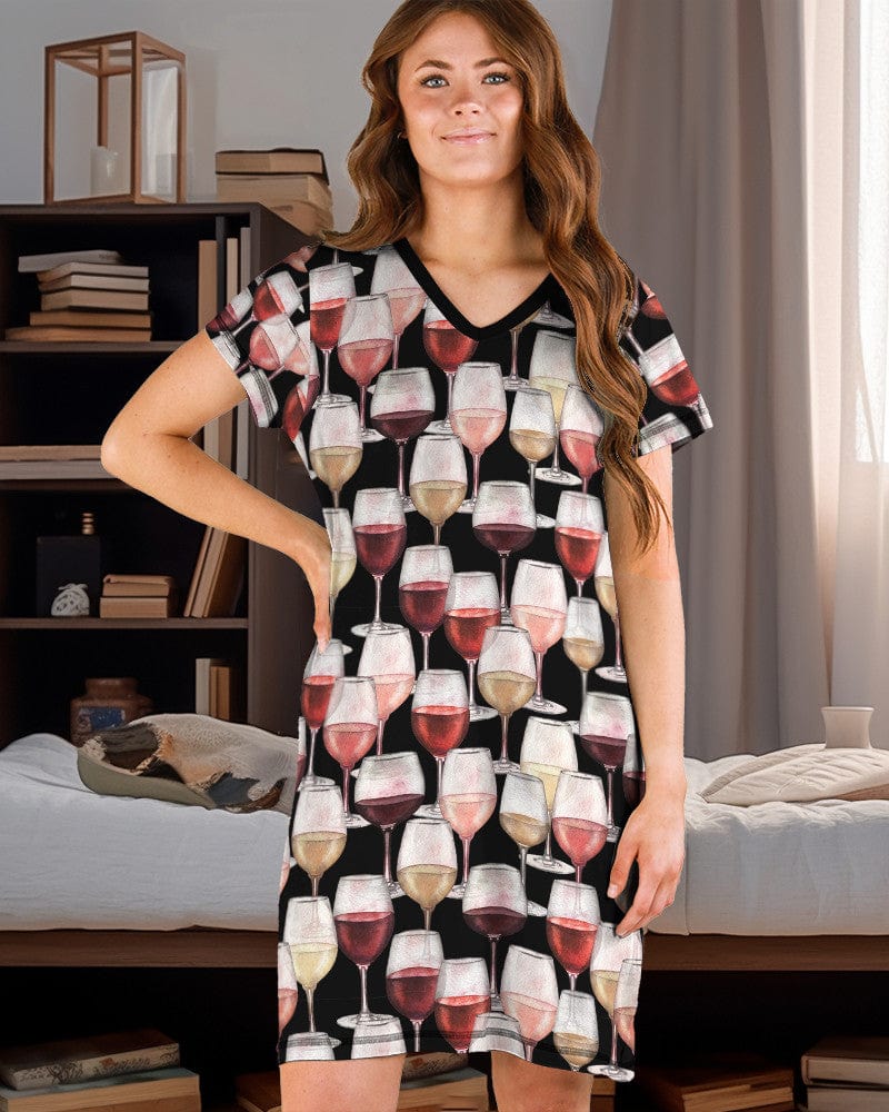 Wine V-Neck Shineful® Nightshirt Red Wine Hm8 Nightshirts