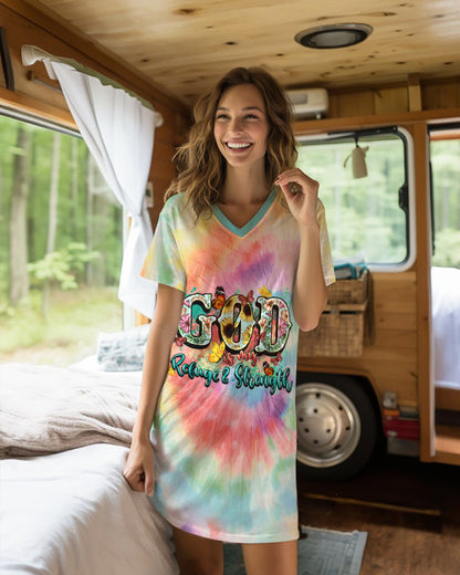 God Shineful® V-Neck Nightshirts Tie Dye Nk07