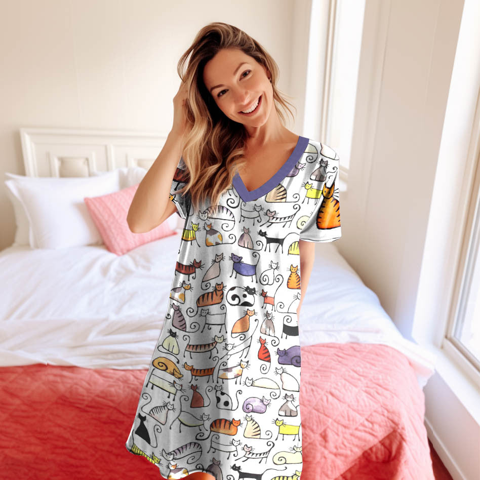 Cat Shineful® V-Neck Nightshirts Lovers Lk8 Nightshirt