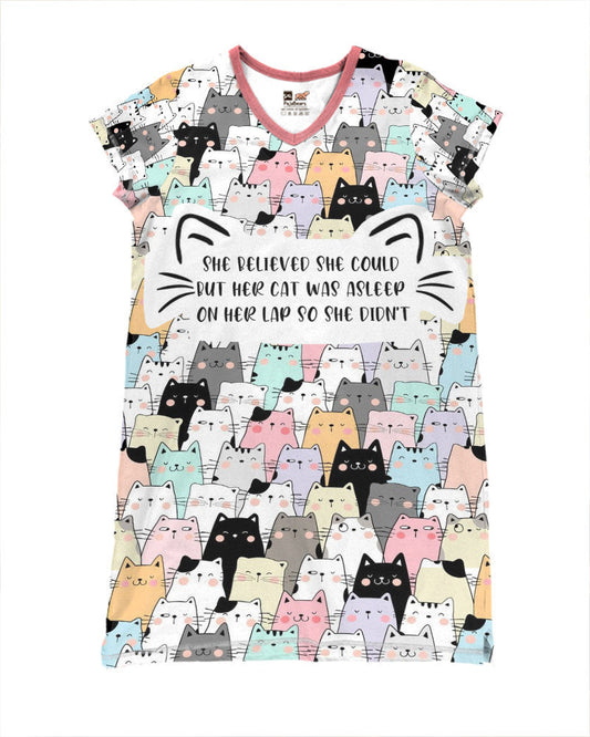 Cat Lover Shineful® V-Neck Nightshirts Funny Mn8