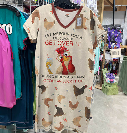 Chicken Shineful® V-Neck Nightshirts Let Me Pour You A Tall Glass Of Get Over It Lk8 Nightshirt