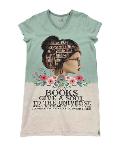 Reading Shineful® V-Neck Women’s Nightshirts Books Give A Soul To The Universe Qa55