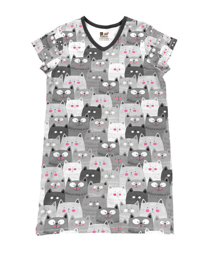 Cat Shineful® V-Neck Nightshirts Grey Cats Th7 Nightshirt