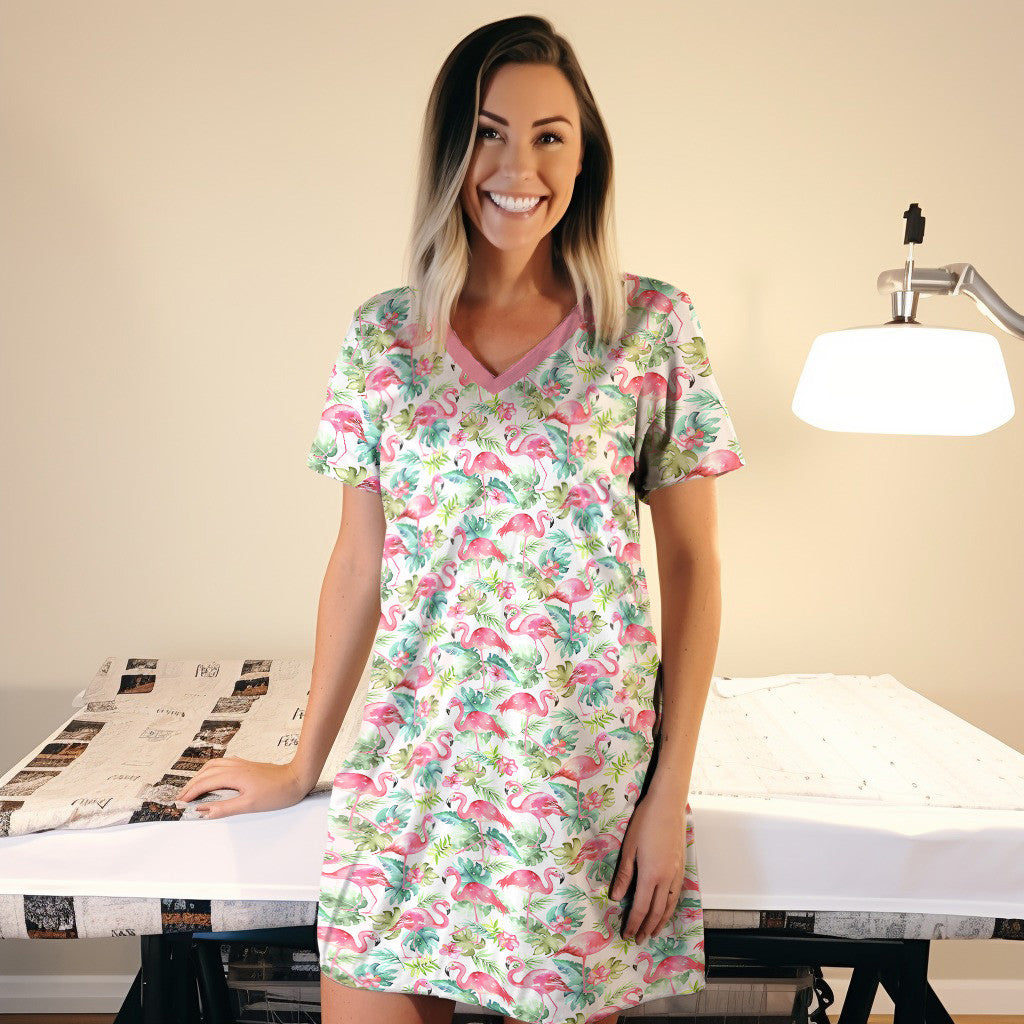 Flamingo Shineful® V-Neck Nightshirts Tropical Tl10