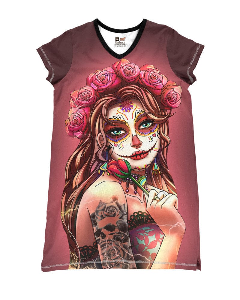 Skull Shineful® V-Neck Nightshirts Beautiful Lady Hg23