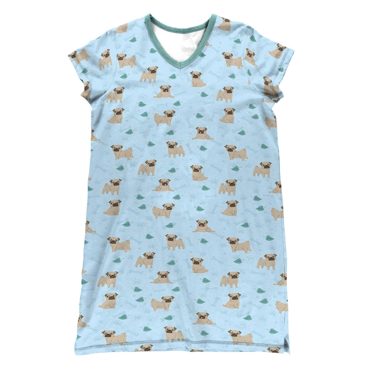 Pug Shineful® V-Neck Nightshirts Cute Playing With Leaves Tl10