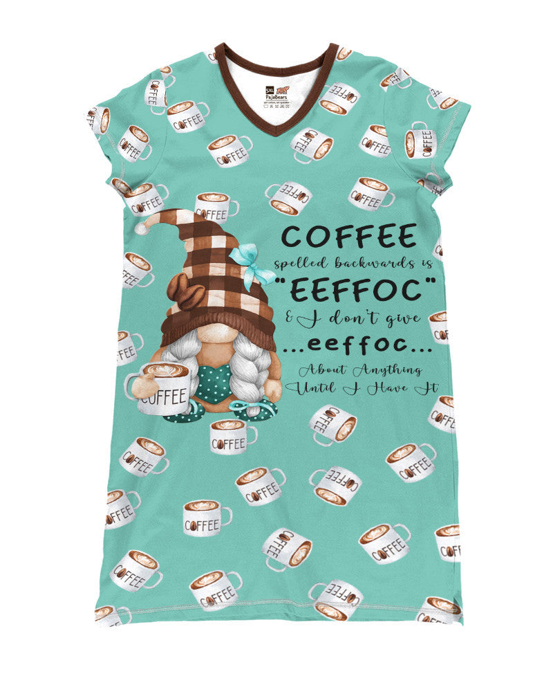 Coffee Lovers Shineful® V-Neck Nightshirts Cute Funny Gnome Nk07