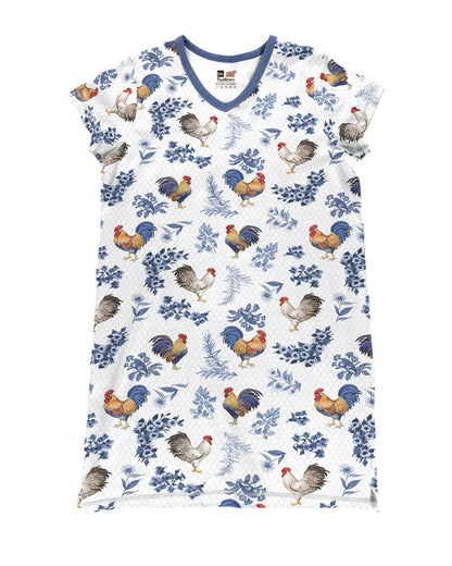 Chicken Shineful® V-Neck Nightshirts Blue Vintage Tl10