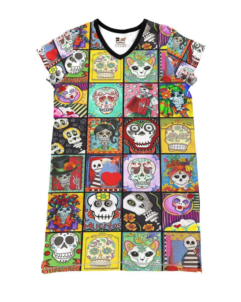 Skull Quilting Shineful® V-Neck Nightshirts Dia De Muertos Hg23