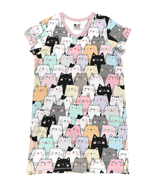 Cat Shineful® V-Neck Nightshirts Cute Lk8 Nightshirt