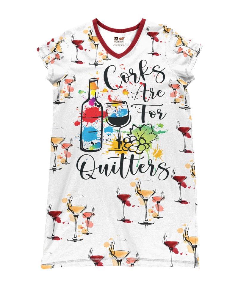 Wine Shineful® V-Neck Nightshirts Corks Are For Quitters Tl10