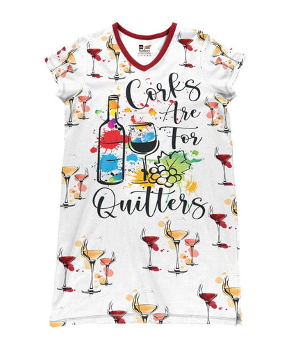 Wine Shineful® V-Neck Nightshirts Corks Are For Quitters Tl10