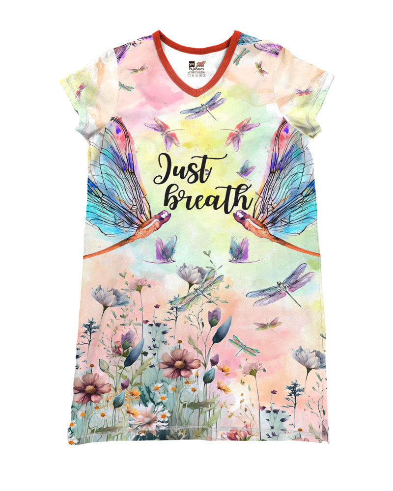 Dragonfly Shineful® V-Neck Nightshirts Dragonflies Flowers Mn8