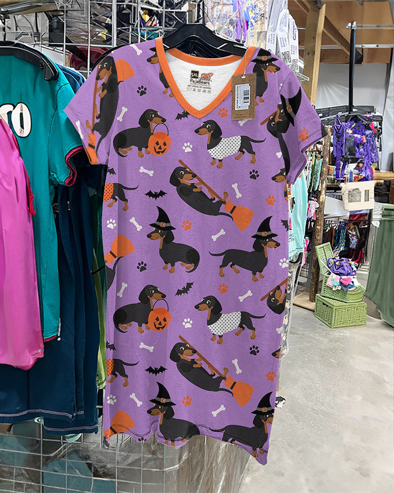 Halloween Dachshund Shineful® V-Neck Nightshirts 02 Hg23