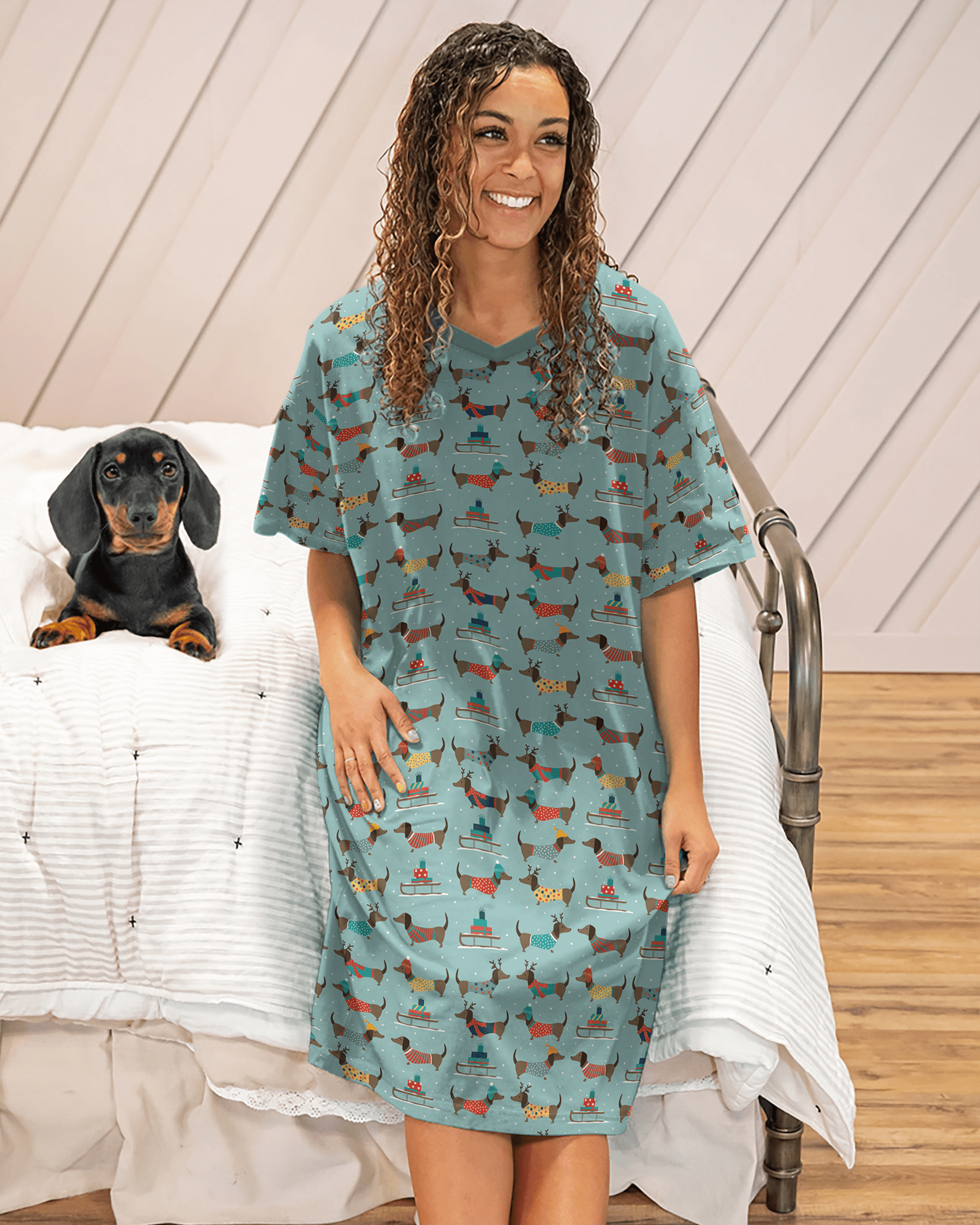 Dachshund Shineful® V-Neck Nightshirts Snuggly Vq03