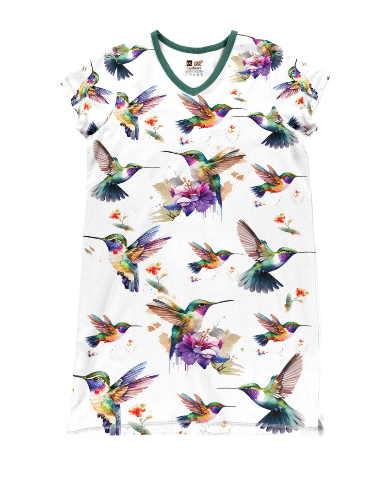 Humming Bird Shineful® V-Neck Nightshirts Colorful Mn8 S / White