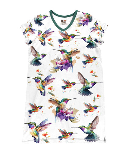 Humming Bird Shineful® V-Neck Nightshirts Colorful Mn8 S / White