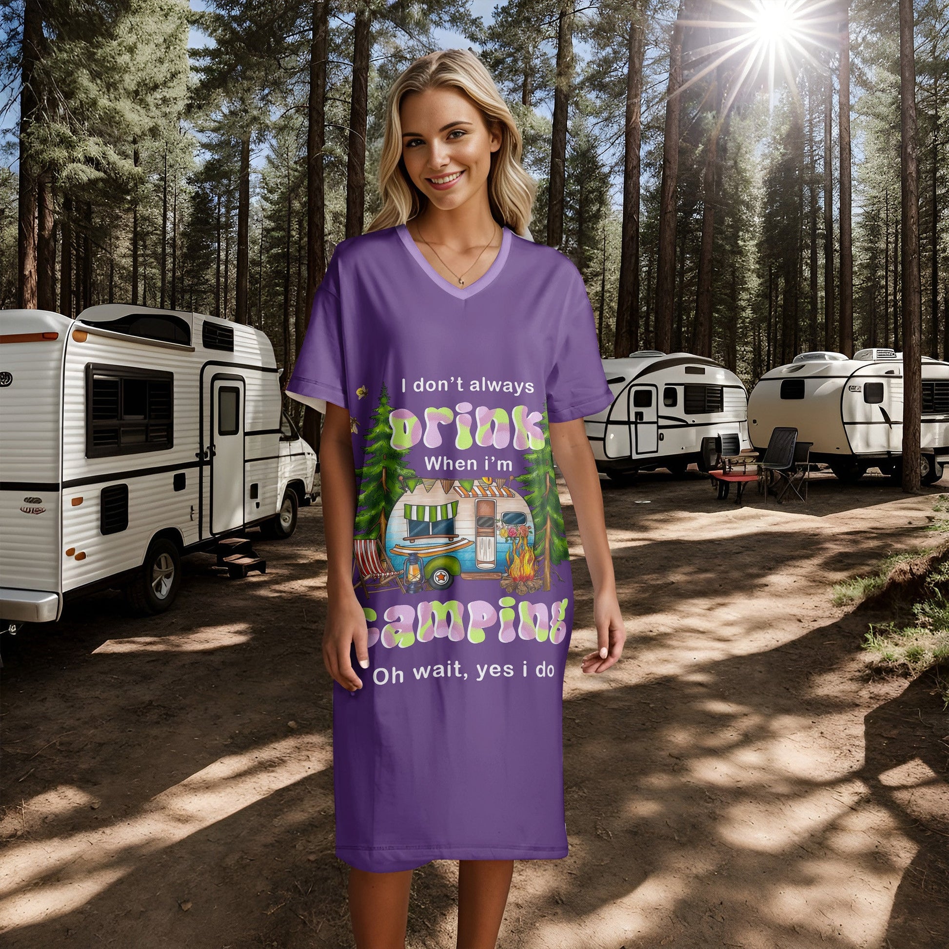 Camping Shineful® V-Neck Nightshirts Nl09